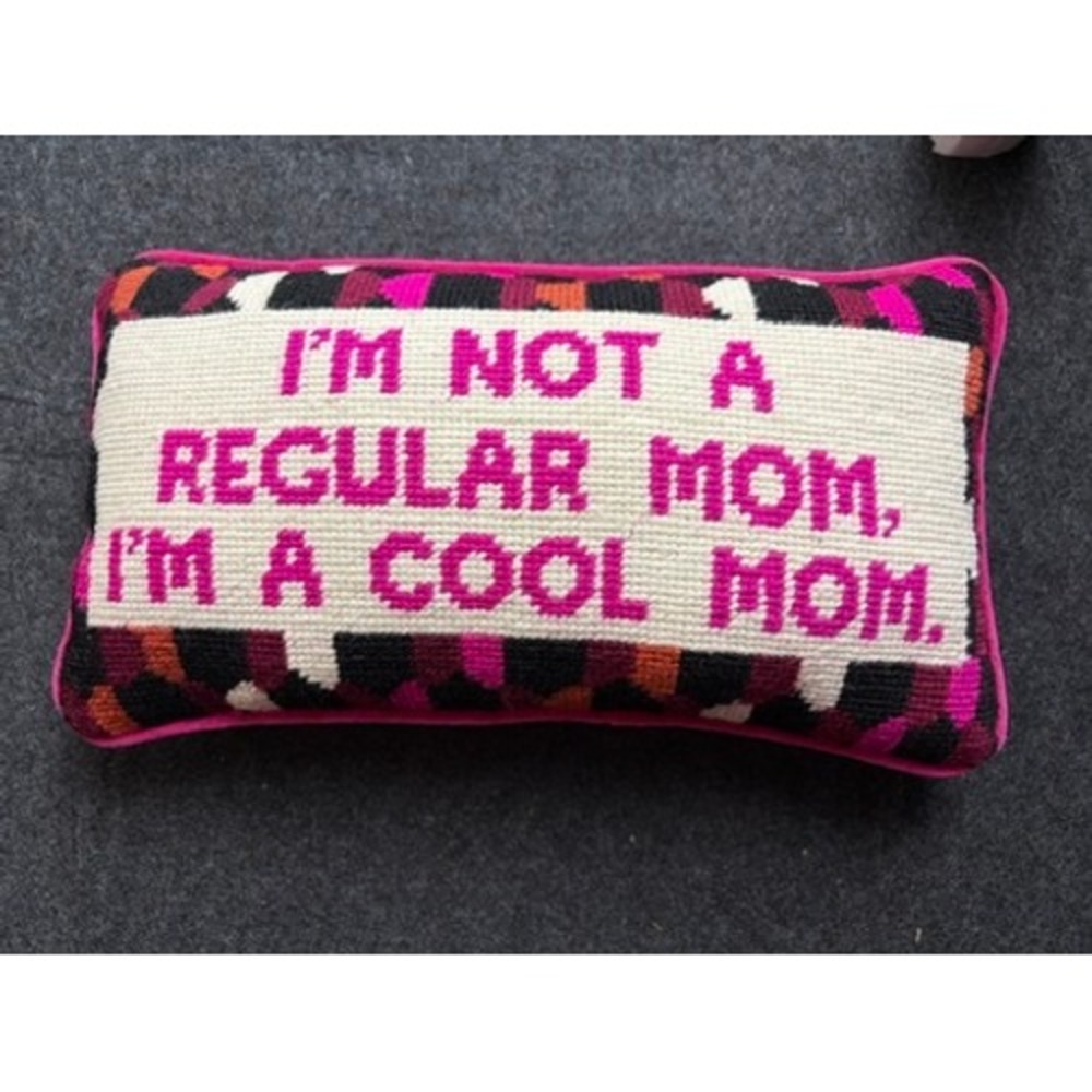 Furbish Studio Cool Mom Needlepoint Pillow Pink Velvet Mean Girls Quote Lumbar